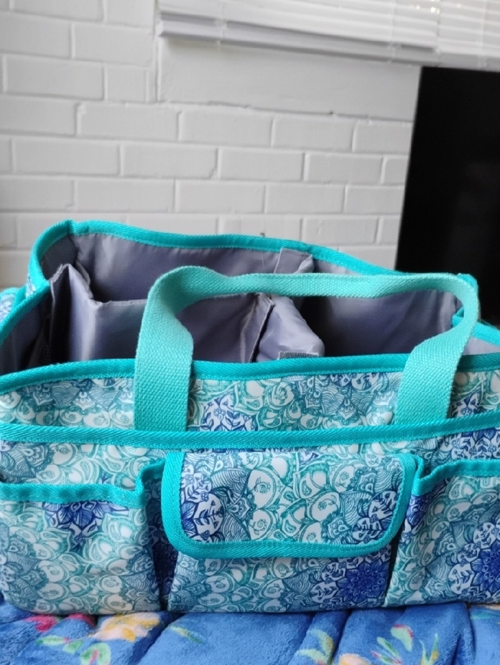 Teal Blue Patterned Organizer Tote - Picture 3 of 6